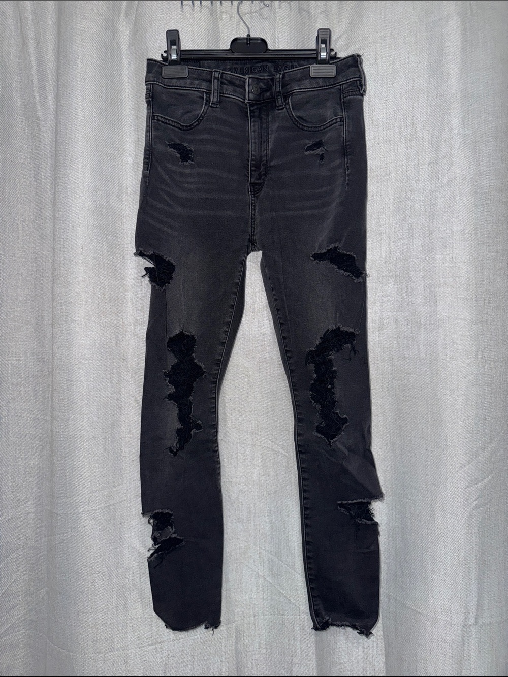 American Eagle Next Level Stretch Black Ripped, Super Hi-Rise Short Jegging